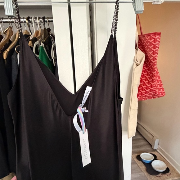 Dannijo rhinestone strap black silk maxi dress with a slit. Size L - Picture 3 of 8